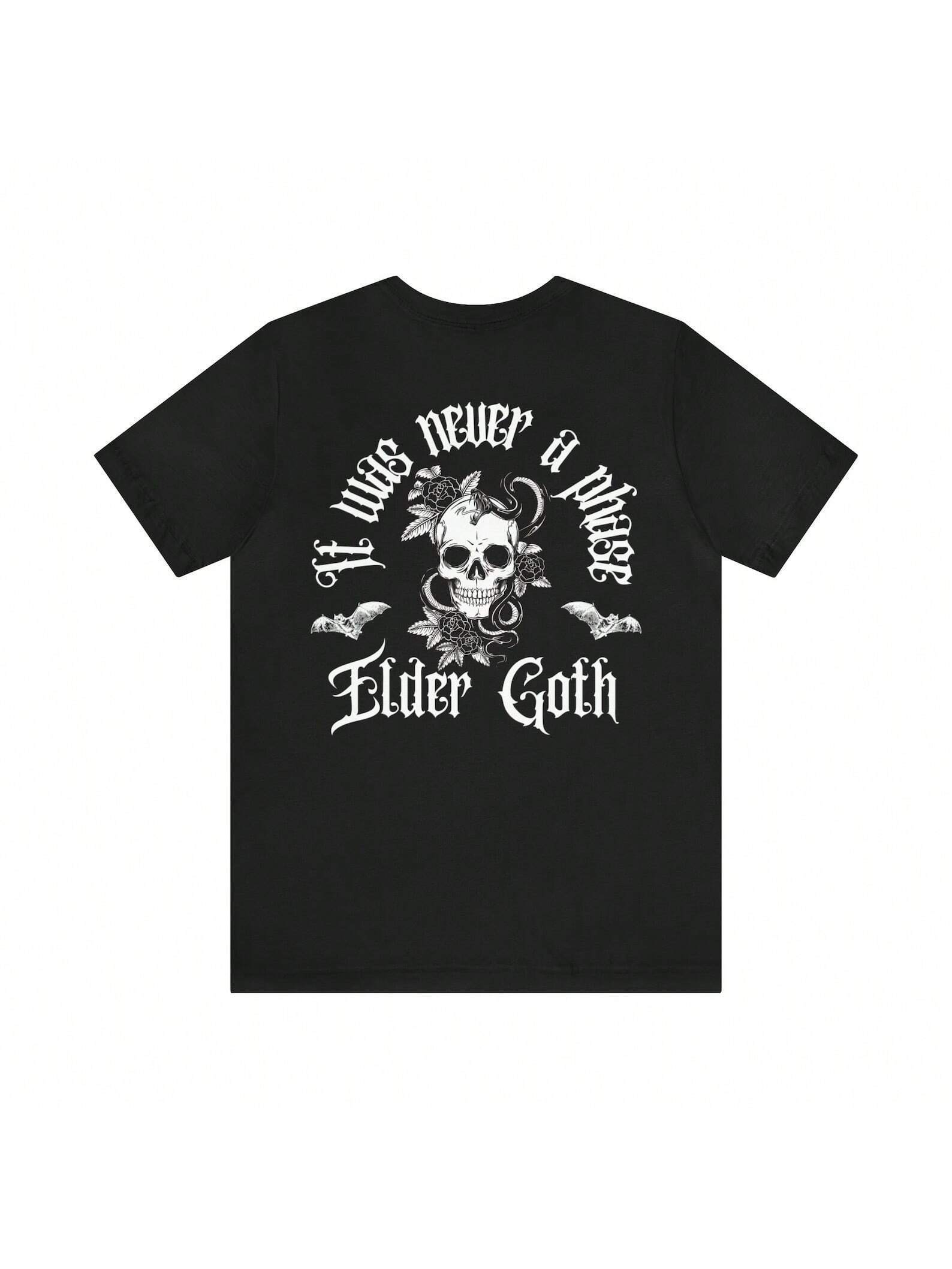 Unisex Short Sleeve Tee, Halloween Shirt | Elder Emo | Skull | Bat | Gothic Style | Witchcraft | Goth Shirt | Gift | Goth Mom Dad