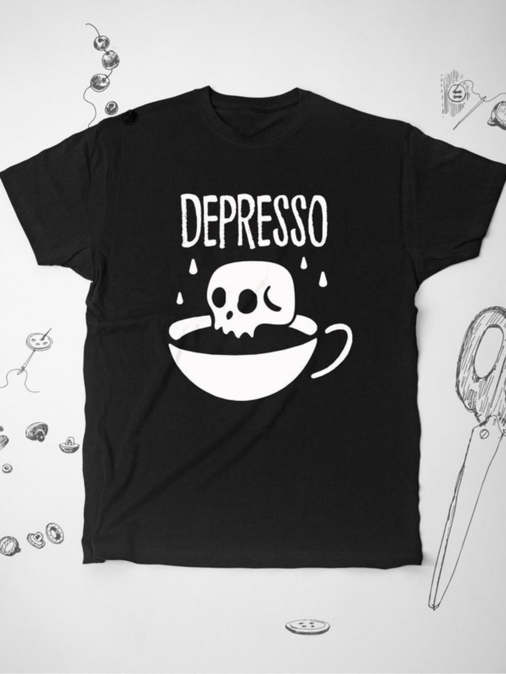 1pc Coffee shirt tshirt t shirt tee Goth Graphic Design shirt Funny Emo Skull with Depression Edgy Gothic Unisex shirt Gift idea