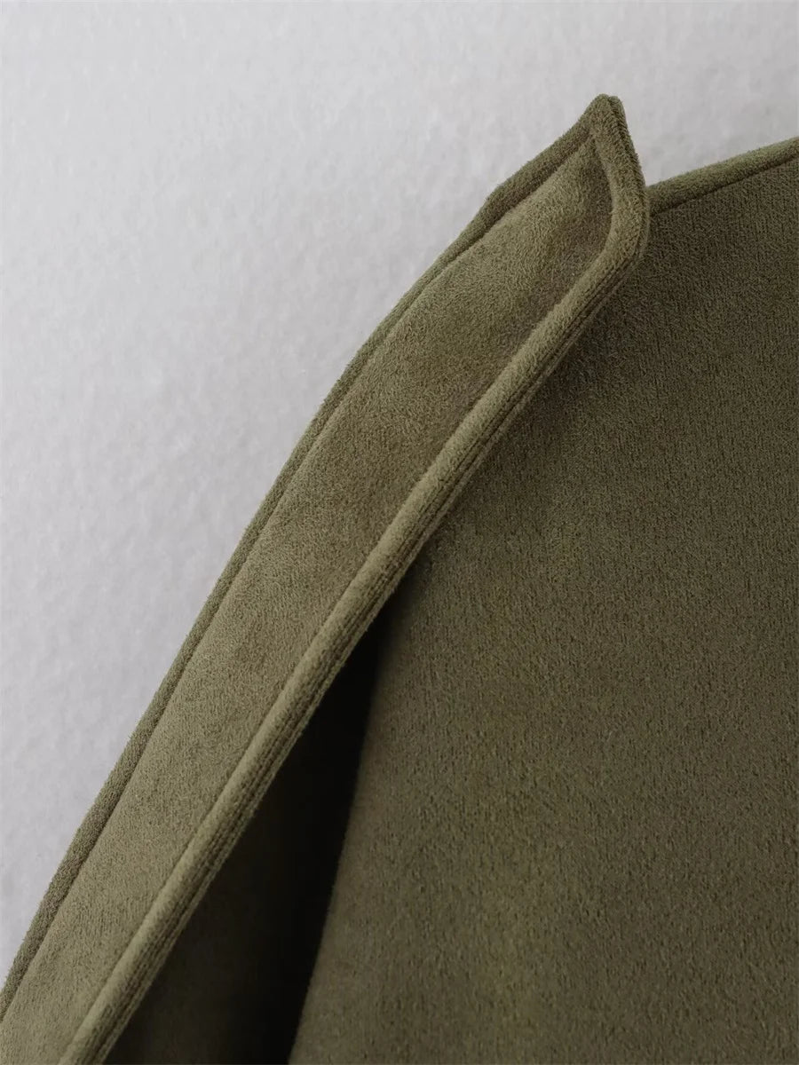 Women's Army Elegant Bomber Jackets Coats Fashion Turn-down Collar Long Sleeve Loose Coats Vintage Female Outerwear Chic Tops