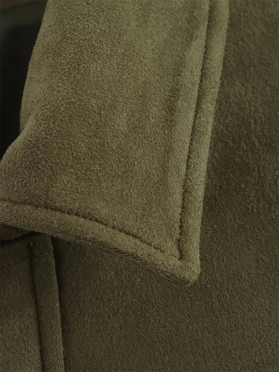 Women's Army Elegant Bomber Jackets Coats Fashion Turn-down Collar Long Sleeve Loose Coats Vintage Female Outerwear Chic Tops