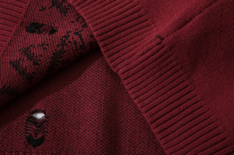 Harajuku Priest Salvation Printed Knitwears Women Streetwear Hip Hop Destroyed Hole Ripped Pullovers Jumper Oversized Men