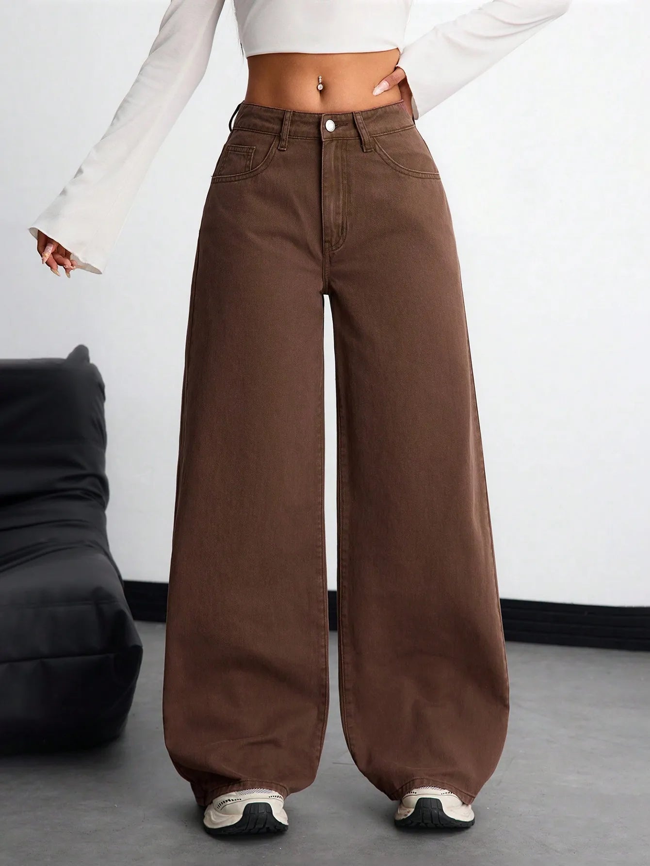 Women's High Waist Brown Washed Cotton Pants Breathable Quick Dry Loose Fit Summer Denim Shorts Boyfriend Wide-Leg Casual Sexy