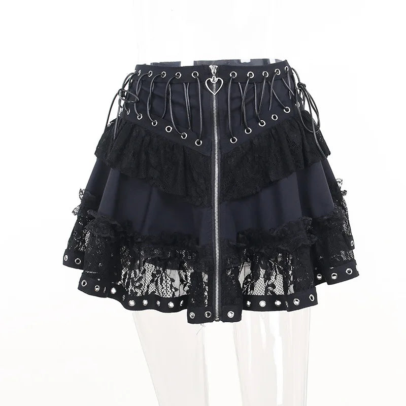 Streetwear Gothic Lace Skirt Women Emo Alternative Y2k Lolita High Waist Skirt Harajuku Grunge Clubwear Female