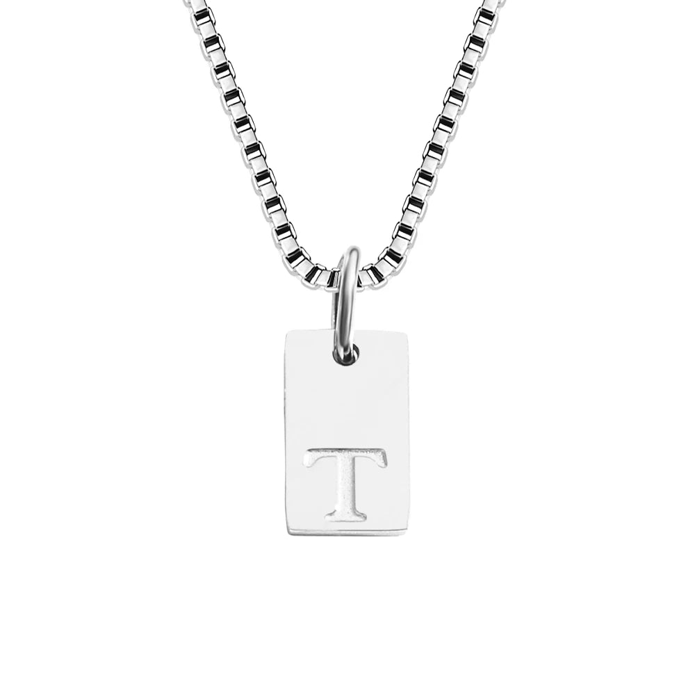 14K Gold PVD Plated Stainless Steel DIY Alphabet Initial Necklace with Titanium Steel Box Chain 26 Letters Silver Jewelry