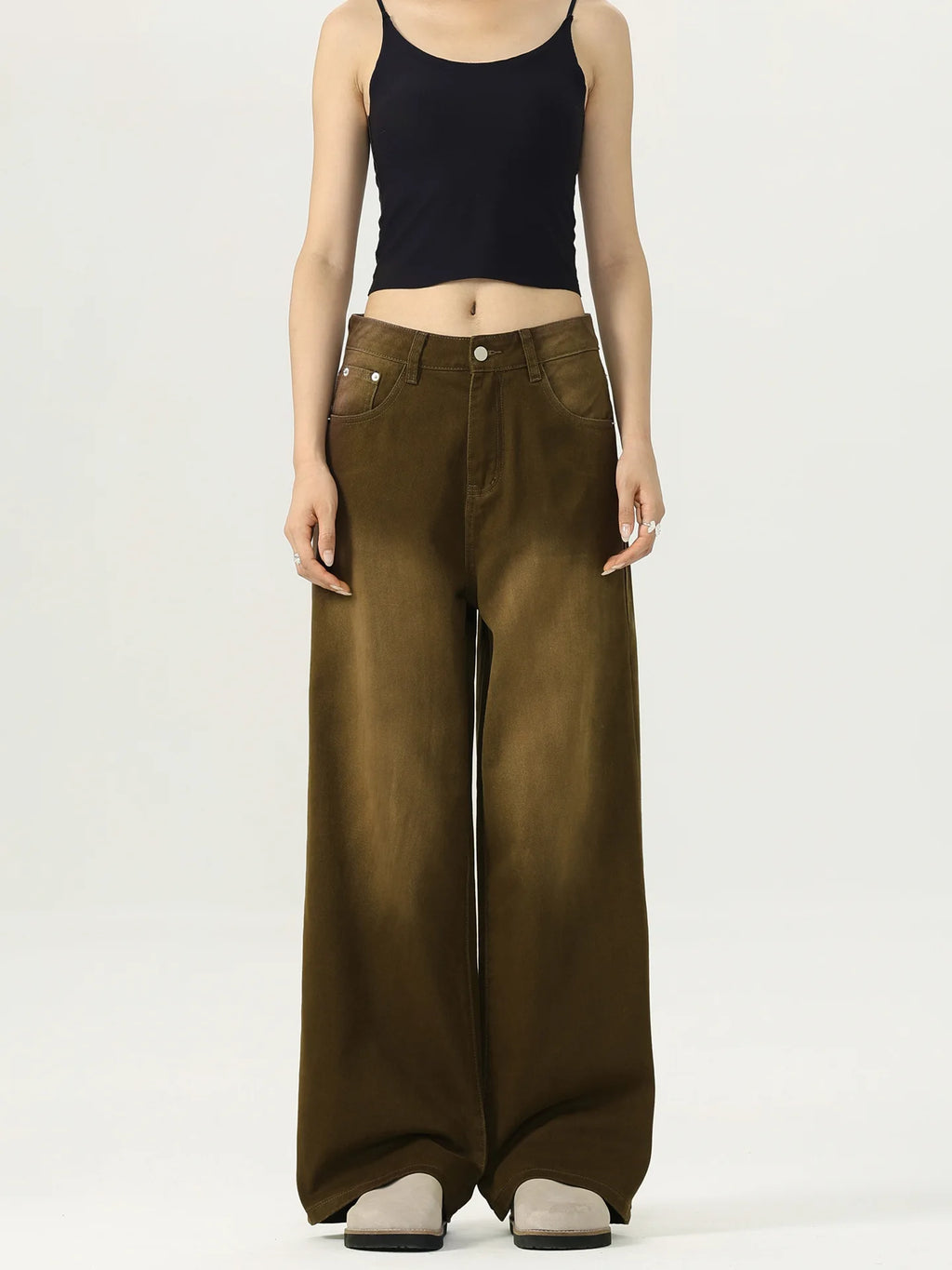 Women's High Waist Brown Washed Cotton Pants Breathable Quick Dry Loose Fit Summer Denim Shorts Boyfriend Wide-Leg Casual Sexy