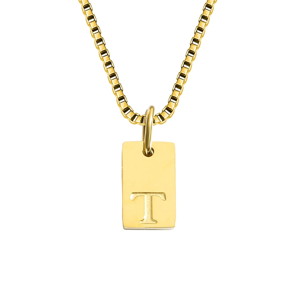 14K Gold PVD Plated Stainless Steel DIY Alphabet Initial Necklace with Titanium Steel Box Chain 26 Letters Silver Jewelry