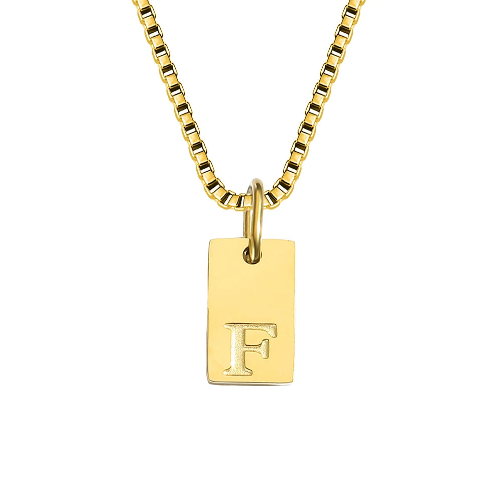 14K Gold PVD Plated Stainless Steel DIY Alphabet Initial Necklace with Titanium Steel Box Chain 26 Letters Silver Jewelry