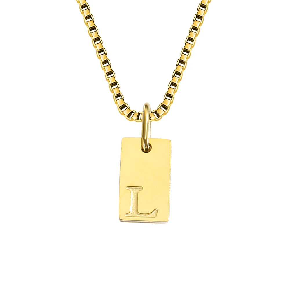 14K Gold PVD Plated Stainless Steel DIY Alphabet Initial Necklace with Titanium Steel Box Chain 26 Letters Silver Jewelry