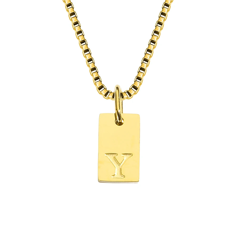 14K Gold PVD Plated Stainless Steel DIY Alphabet Initial Necklace with Titanium Steel Box Chain 26 Letters Silver Jewelry