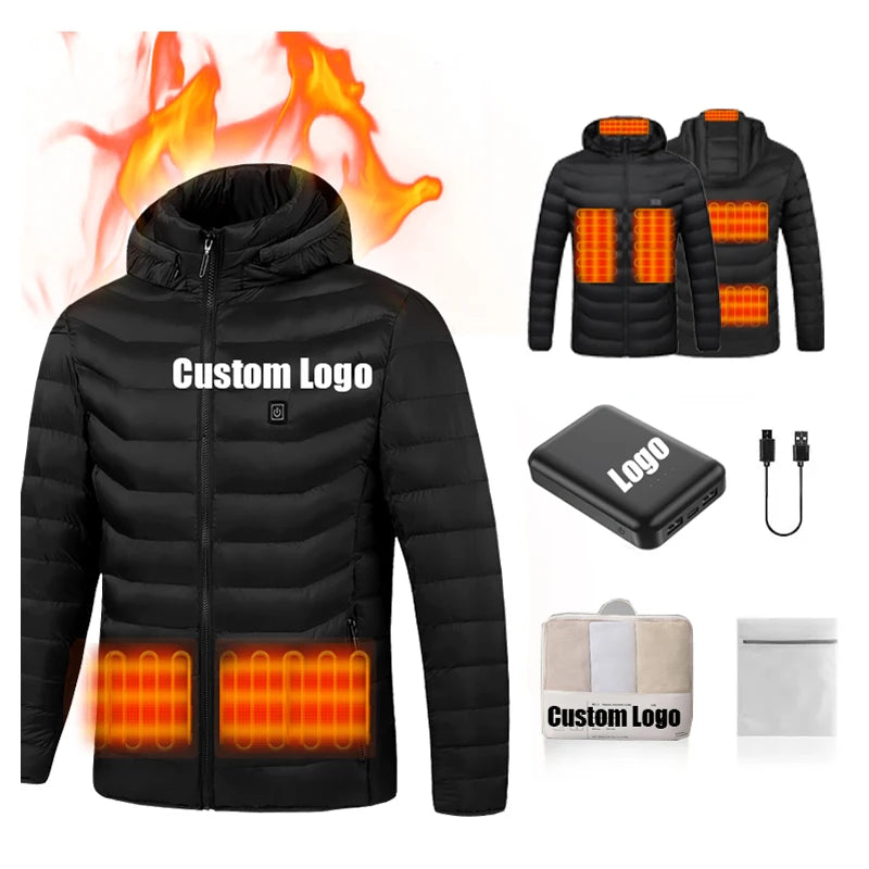 Winter Waterproof USB Rechargeable Smart Electric Heated Clothes Hoodie Coat Heated Jacket for Men