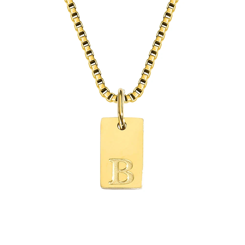 14K Gold PVD Plated Stainless Steel DIY Alphabet Initial Necklace with Titanium Steel Box Chain 26 Letters Silver Jewelry