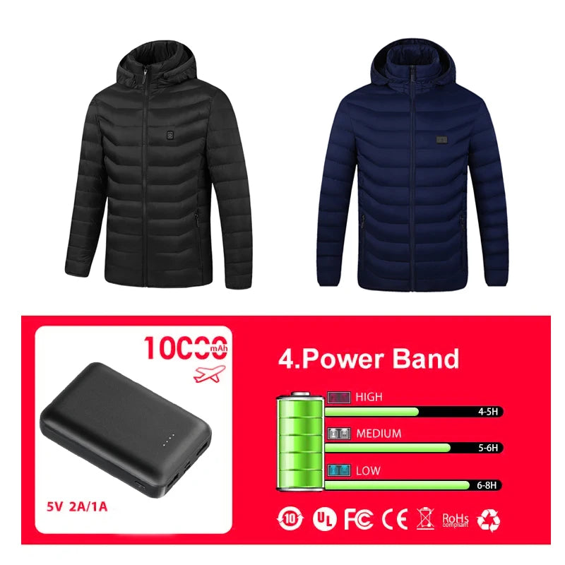 Winter Waterproof USB Rechargeable Smart Electric Heated Clothes Hoodie Coat Heated Jacket for Men