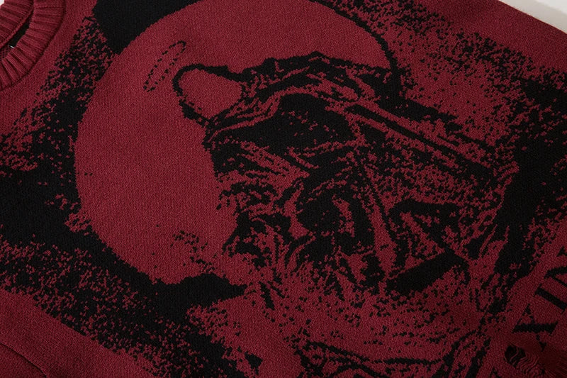 Harajuku Priest Salvation Printed Knitwears Women Streetwear Hip Hop Destroyed Hole Ripped Pullovers Jumper Oversized Men