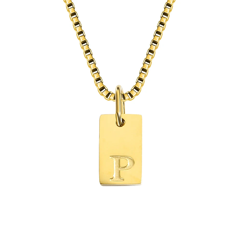 14K Gold PVD Plated Stainless Steel DIY Alphabet Initial Necklace with Titanium Steel Box Chain 26 Letters Silver Jewelry