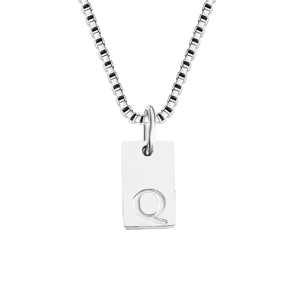 14K Gold PVD Plated Stainless Steel DIY Alphabet Initial Necklace with Titanium Steel Box Chain 26 Letters Silver Jewelry