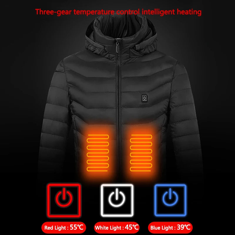 Winter Waterproof USB Rechargeable Smart Electric Heated Clothes Hoodie Coat Heated Jacket for Men