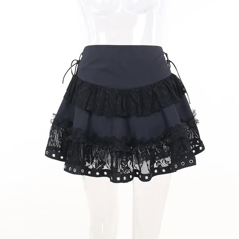 Streetwear Gothic Lace Skirt Women Emo Alternative Y2k Lolita High Waist Skirt Harajuku Grunge Clubwear Female