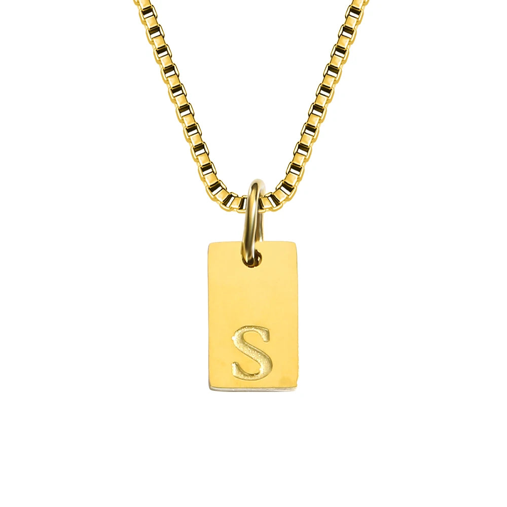 14K Gold PVD Plated Stainless Steel DIY Alphabet Initial Necklace with Titanium Steel Box Chain 26 Letters Silver Jewelry