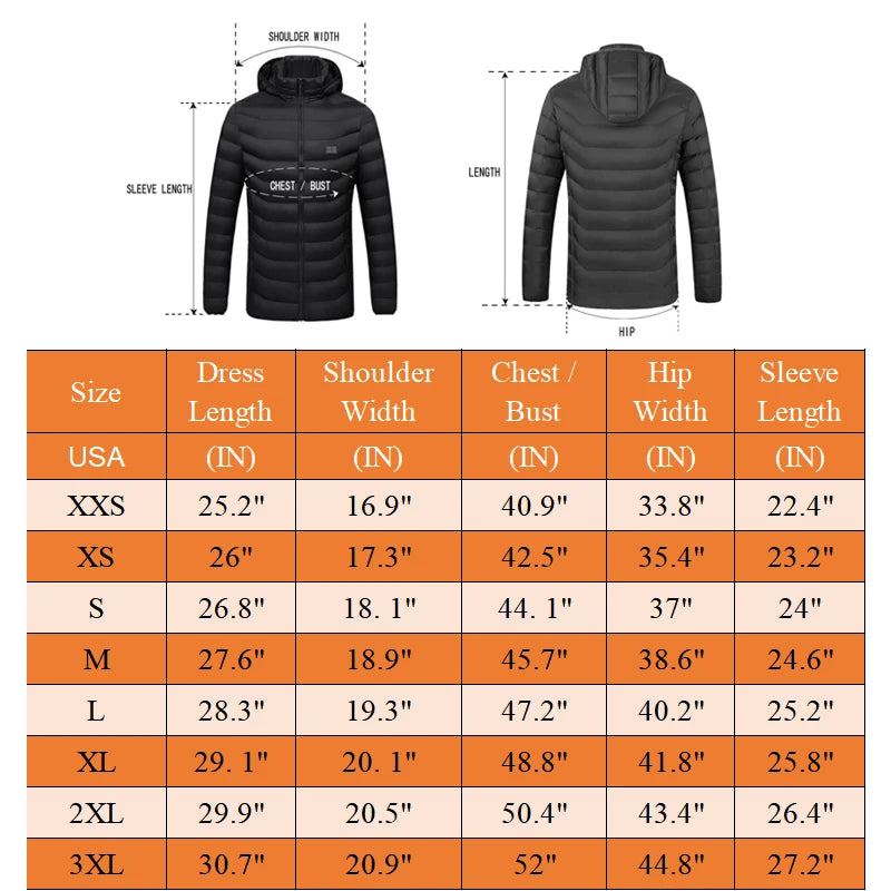 Winter Waterproof USB Rechargeable Smart Electric Heated Clothes Hoodie Coat Heated Jacket for Men