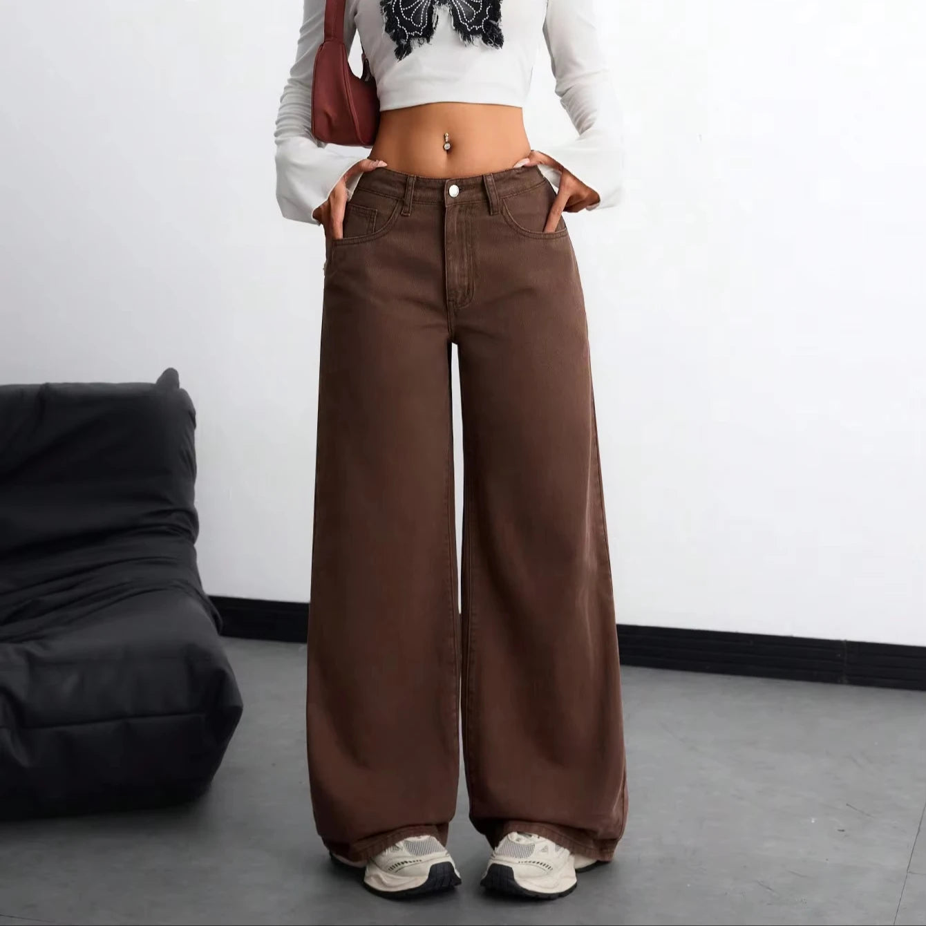 Women's High Waist Brown Washed Cotton Pants Breathable Quick Dry Loose Fit Summer Denim Shorts Boyfriend Wide-Leg Casual Sexy