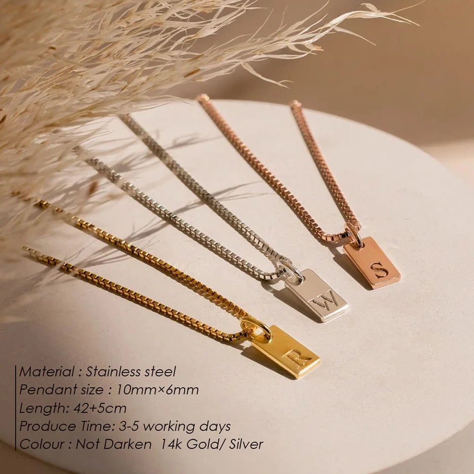 14K Gold PVD Plated Stainless Steel DIY Alphabet Initial Necklace with Titanium Steel Box Chain 26 Letters Silver Jewelry