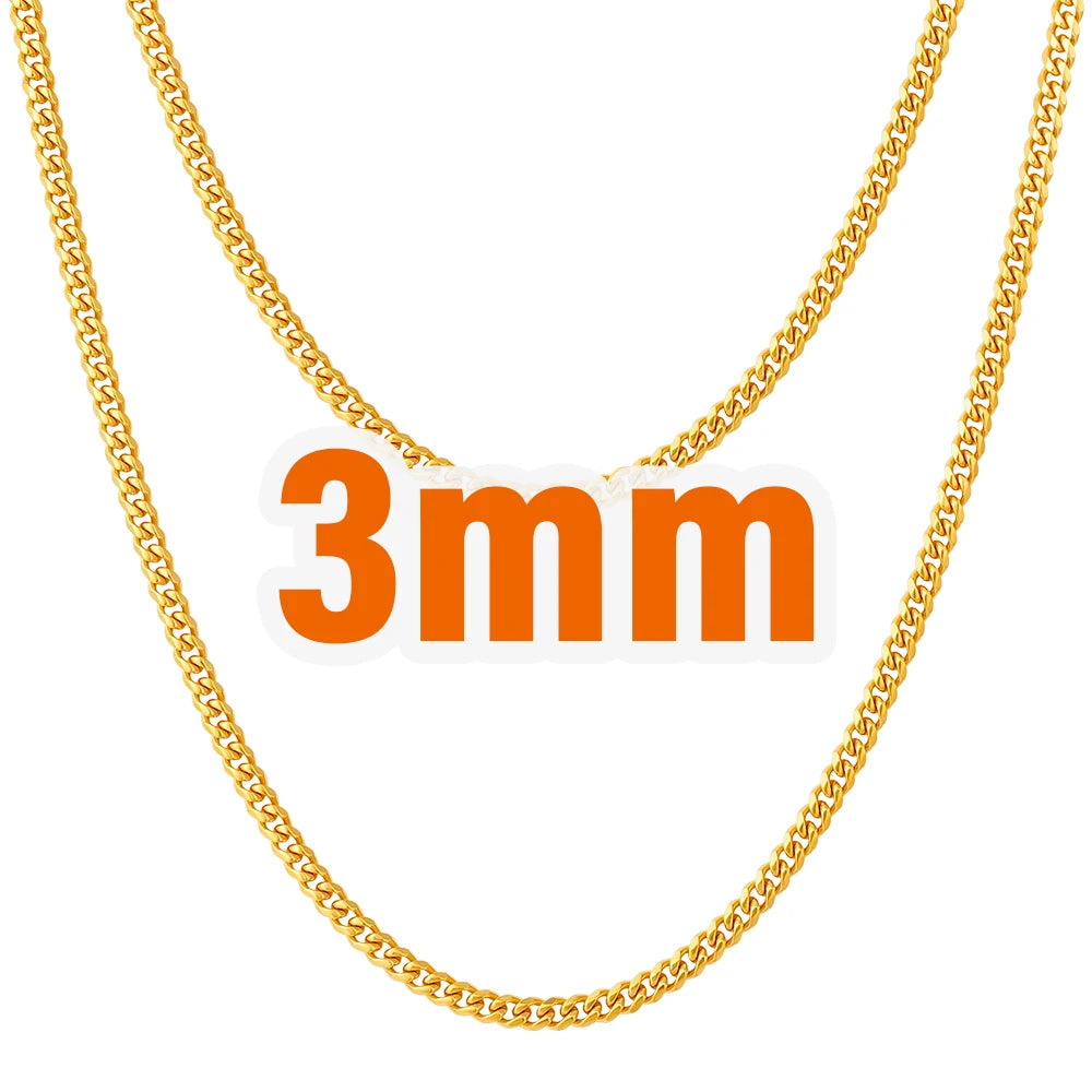 925 Sterling Silver or Premium 24K Gold Filled Stainless Steel Cuban Link Chain 3mm NON-TARNISH Waterproof Mens Chain Necklace