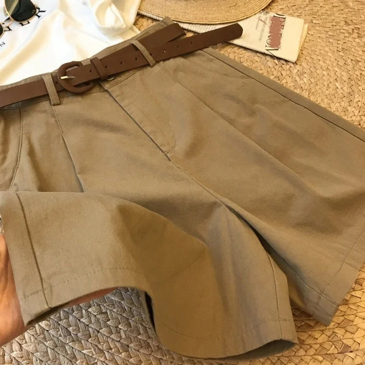 Women'S Summer Thin Section Five Pants Loose High-Waisted Workwear Wide-Leg Casual Shorts