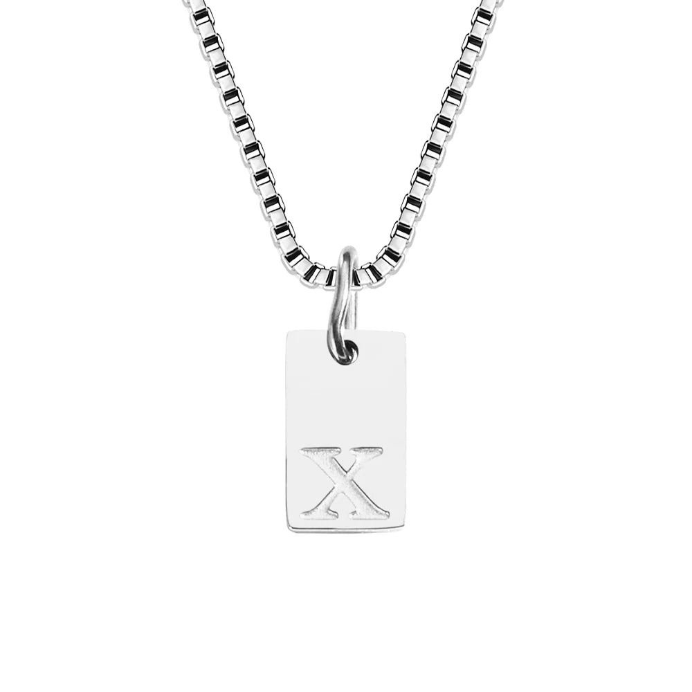 14K Gold PVD Plated Stainless Steel DIY Alphabet Initial Necklace with Titanium Steel Box Chain 26 Letters Silver Jewelry