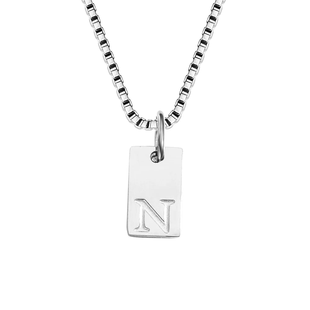 14K Gold PVD Plated Stainless Steel DIY Alphabet Initial Necklace with Titanium Steel Box Chain 26 Letters Silver Jewelry