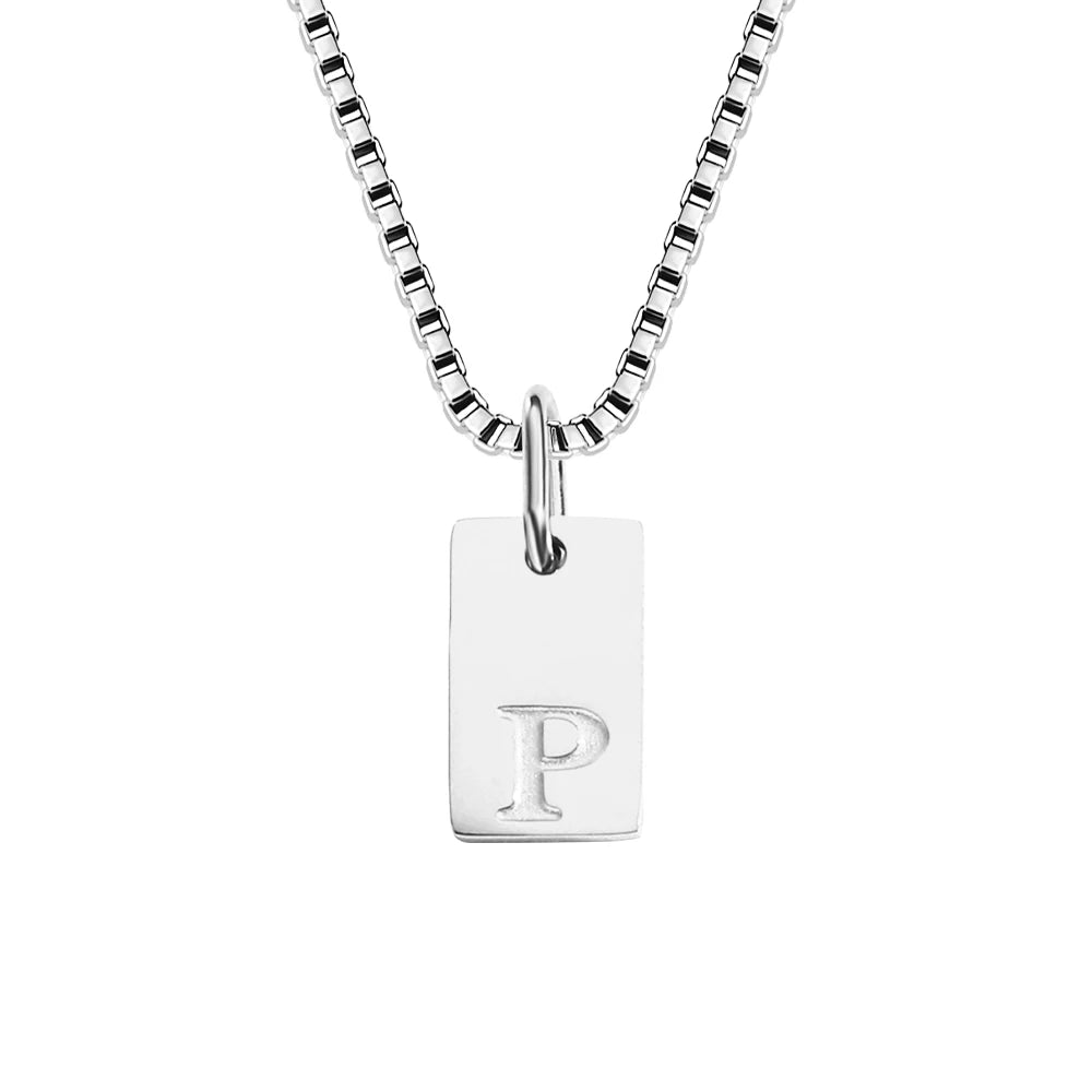 14K Gold PVD Plated Stainless Steel DIY Alphabet Initial Necklace with Titanium Steel Box Chain 26 Letters Silver Jewelry