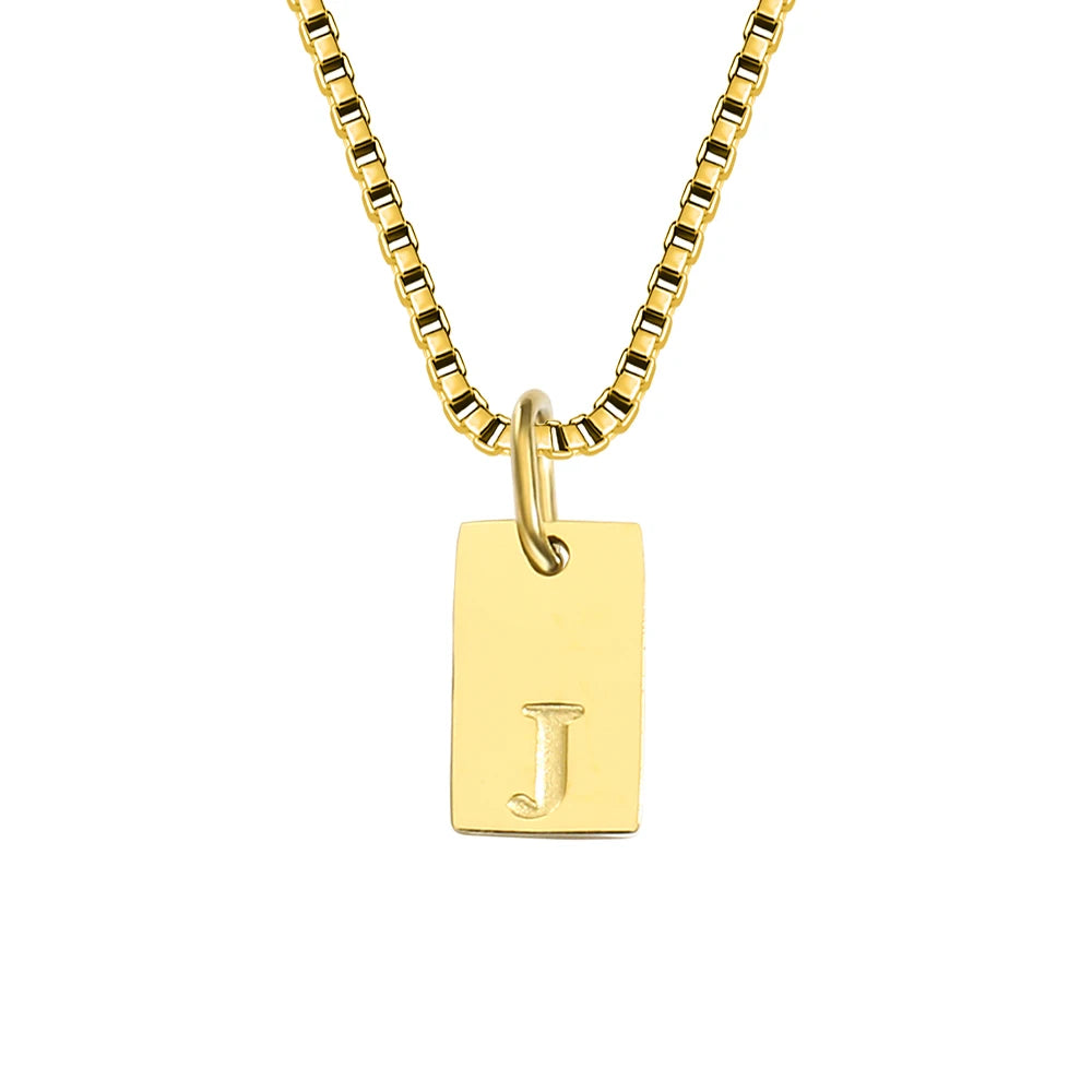 14K Gold PVD Plated Stainless Steel DIY Alphabet Initial Necklace with Titanium Steel Box Chain 26 Letters Silver Jewelry