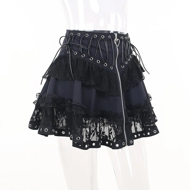 Streetwear Gothic Lace Skirt Women Emo Alternative Y2k Lolita High Waist Skirt Harajuku Grunge Clubwear Female