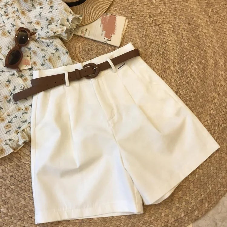 Women'S Summer Thin Section Five Pants Loose High-Waisted Workwear Wide-Leg Casual Shorts