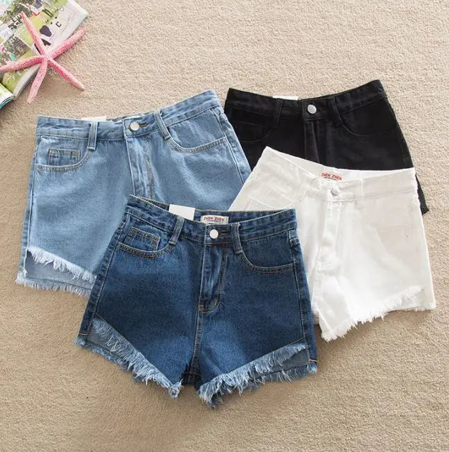 Wholesale New Women Girls Pockets Denim Short Pants Shorts Fashion Summer Raw Edge Unedged Zipper Jeans Casual Shorts