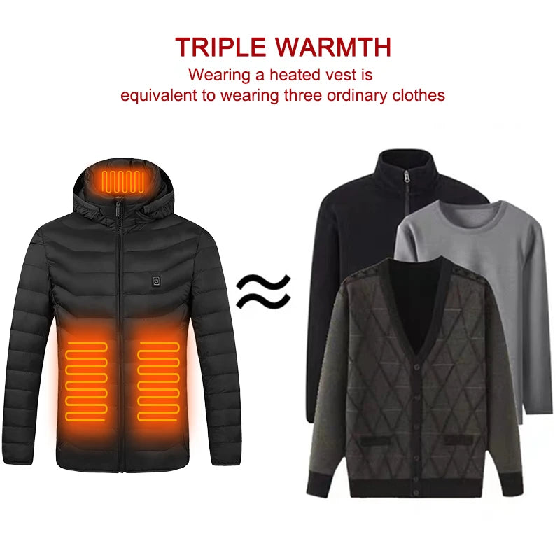 Winter Waterproof USB Rechargeable Smart Electric Heated Clothes Hoodie Coat Heated Jacket for Men