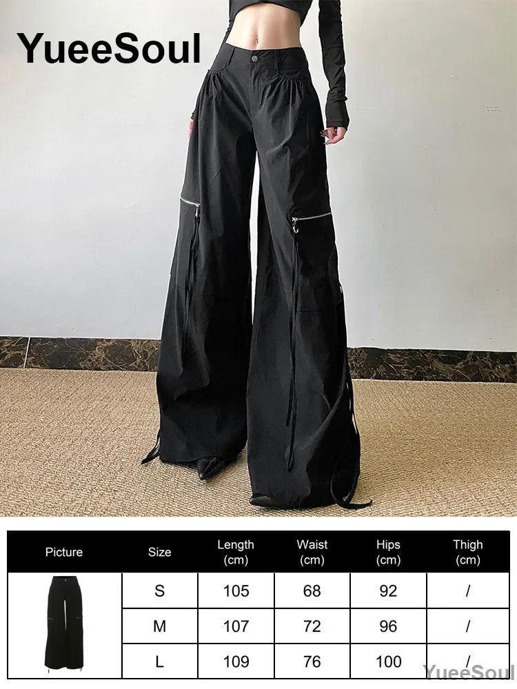 Gothic Emo Alt Women Pants Techwear Hippie Baggy Trousers Mom Goth Punk Black Cargo Pants Cyber Y2k Pants Academic Dark Clothes