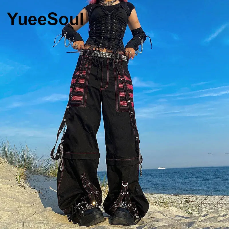 Gothic Emo Alt Women Pants Techwear Hippie Baggy Trousers Mom Goth Punk Black Cargo Pants Cyber Y2k Pants Academic Dark Clothes