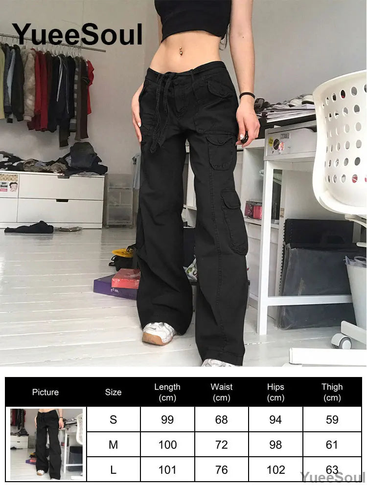 Gothic Emo Alt Women Pants Techwear Hippie Baggy Trousers Mom Goth Punk Black Cargo Pants Cyber Y2k Pants Academic Dark Clothes