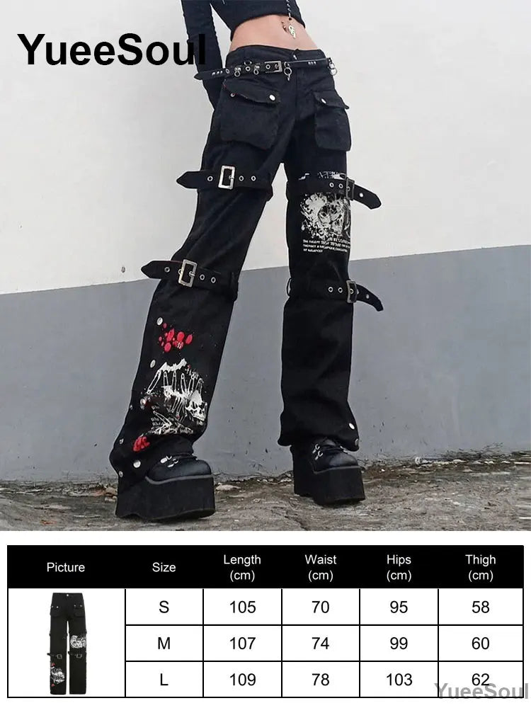 Gothic Emo Alt Women Pants Techwear Hippie Baggy Trousers Mom Goth Punk Black Cargo Pants Cyber Y2k Pants Academic Dark Clothes