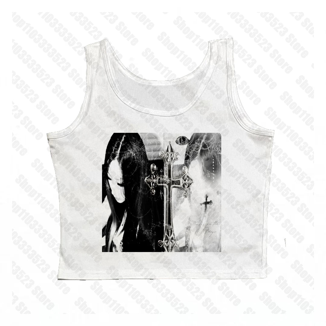 Sexy Corset Punk Grunge Camisole Top Aesthetic Streetwear Women's Print Crop Top Y2k Clothes Emo Girl Sleeveless Tank Top emo