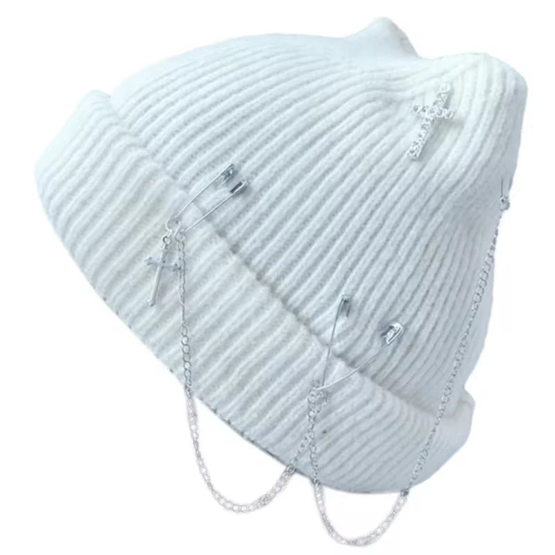 Gothic Knitted Hat for Women Y2K, Handmade Cat Ears Hat, Crochet Skull Hat, Subculture Hats for Teenagers