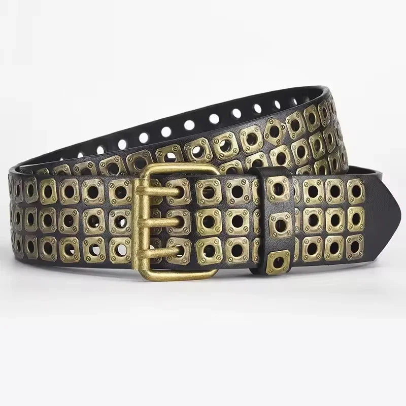 Women Belt  Fashion Square Beads, Willow Nails, Three Exhaust Eyes, Punk Street Cool, Personalized Men's and Women's Belts