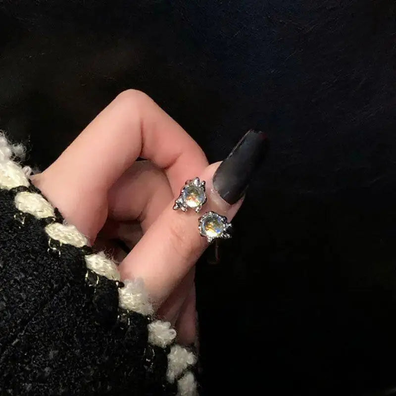 Punk Geometry Moonstone Open Dark Metal Ring For Women Girls Fashion Vintage Jewelry Y2K EMO Grunge EMO Accessories