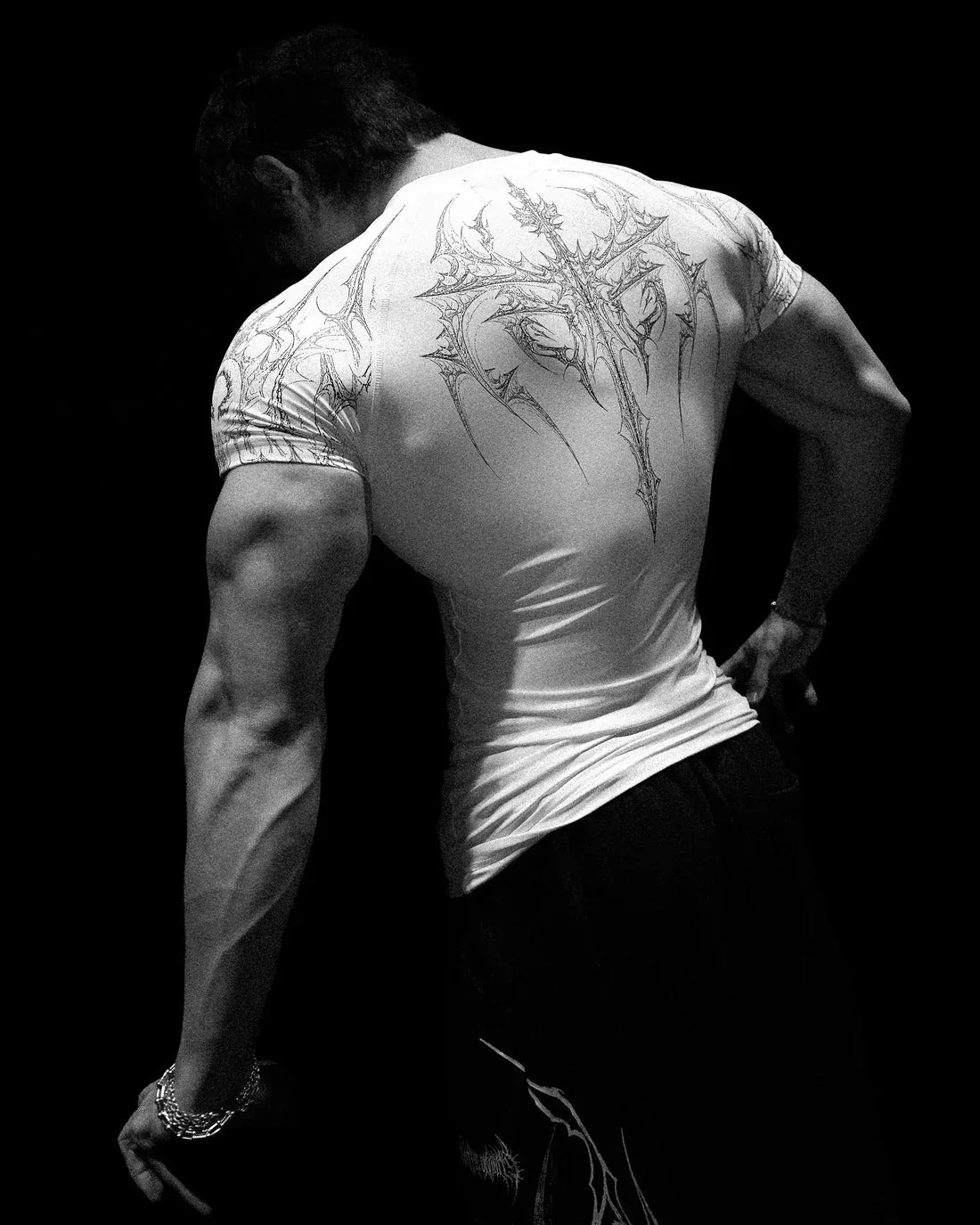 GYM T-shirt Men's Dark Gothic Print Muscle Tee  High Elasticity And Quick Drying Exercise For Bodybuilding Training 2025 Summer