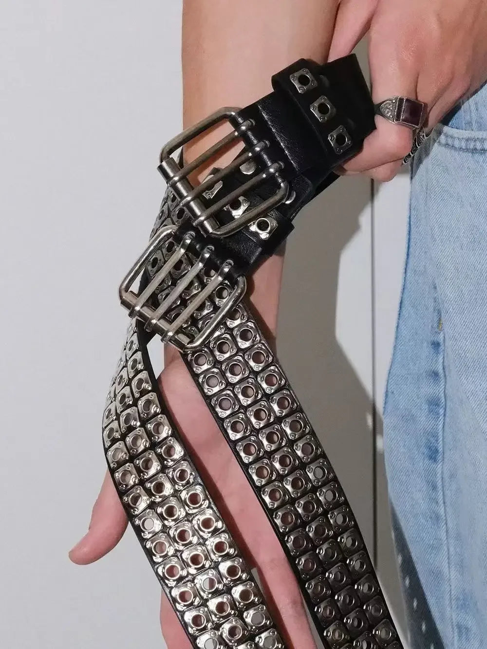 Women Belt  Fashion Square Beads, Willow Nails, Three Exhaust Eyes, Punk Street Cool, Personalized Men's and Women's Belts