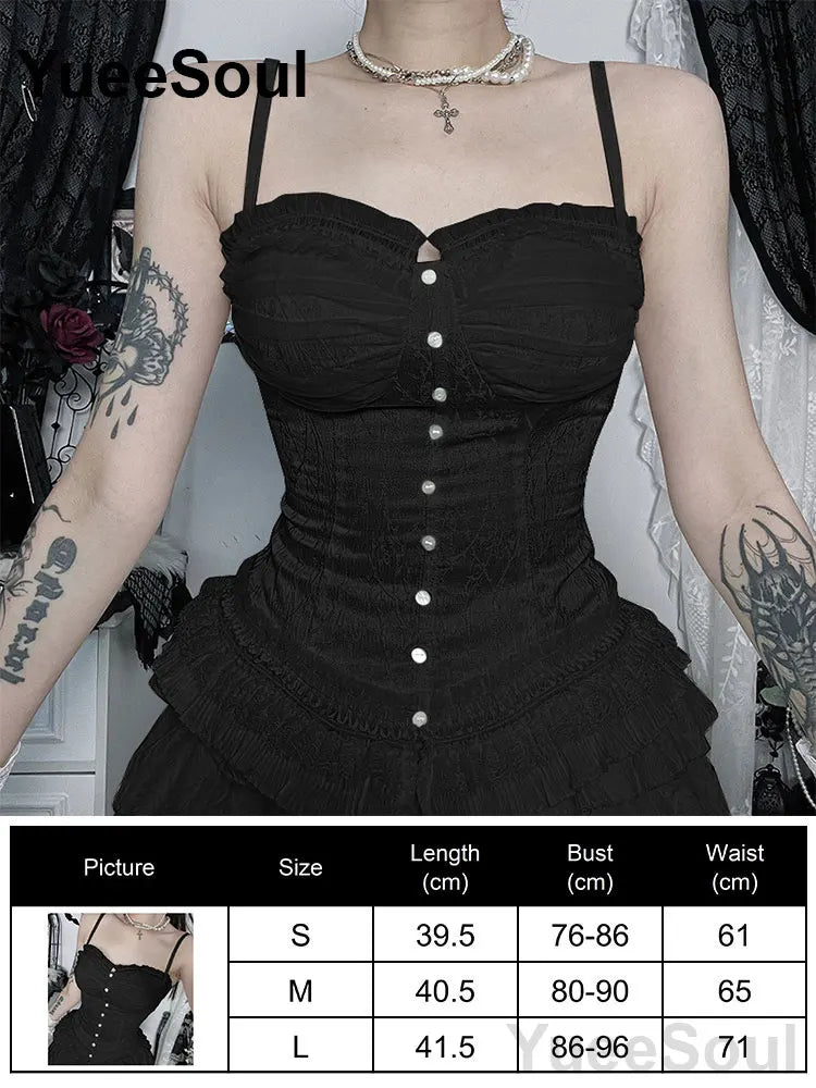Gothic Lace Mesh Crop Tops Black Sexy Spaghetti Strap Corset Tops Goth Punk Grunge Fairy Core Halloween Y2K Aesthetic Clothes