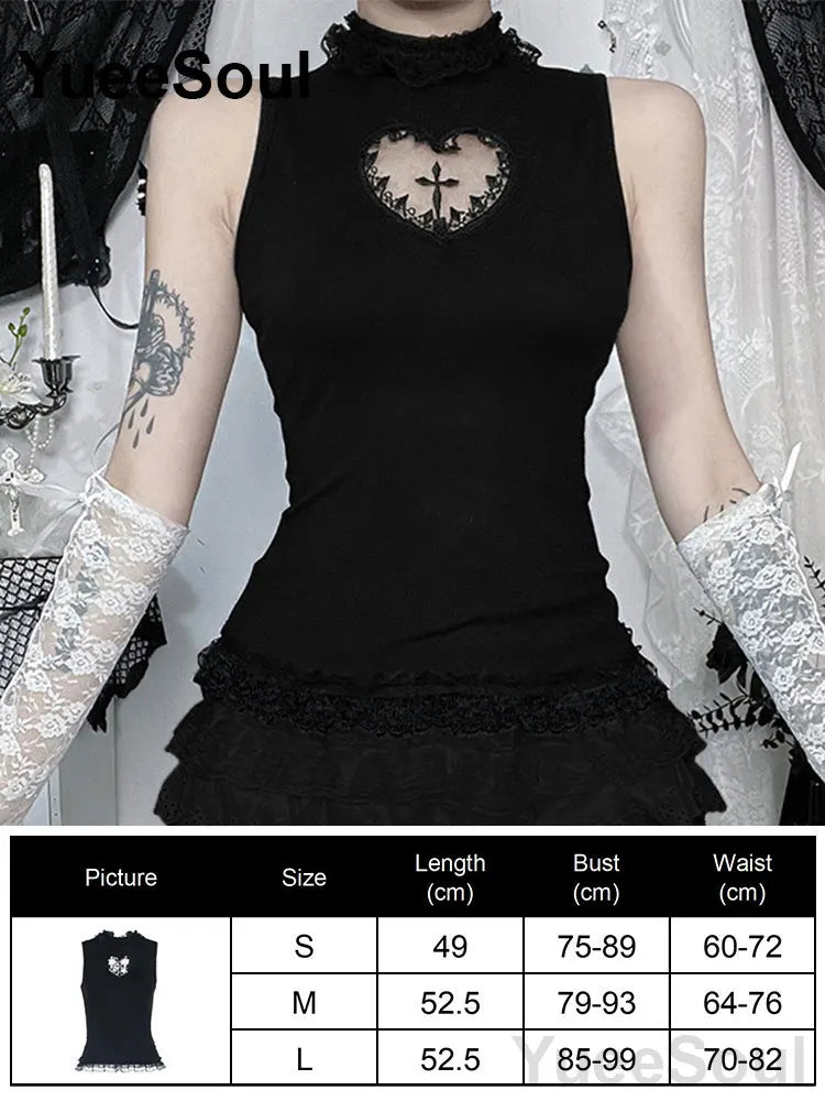 Gothic Lace Mesh Crop Tops Black Sexy Spaghetti Strap Corset Tops Goth Punk Grunge Fairy Core Halloween Y2K Aesthetic Clothes