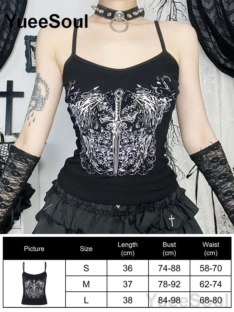 Gothic Lace Mesh Crop Tops Black Sexy Spaghetti Strap Corset Tops Goth Punk Grunge Fairy Core Halloween Y2K Aesthetic Clothes