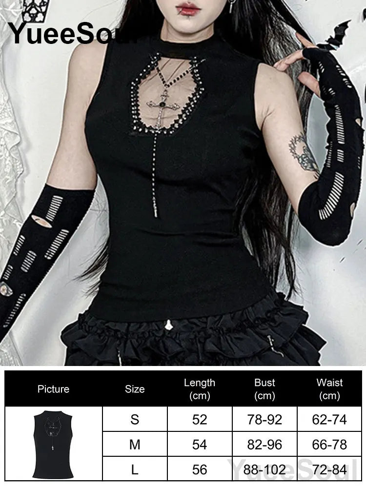 Gothic Lace Mesh Crop Tops Black Sexy Spaghetti Strap Corset Tops Goth Punk Grunge Fairy Core Halloween Y2K Aesthetic Clothes