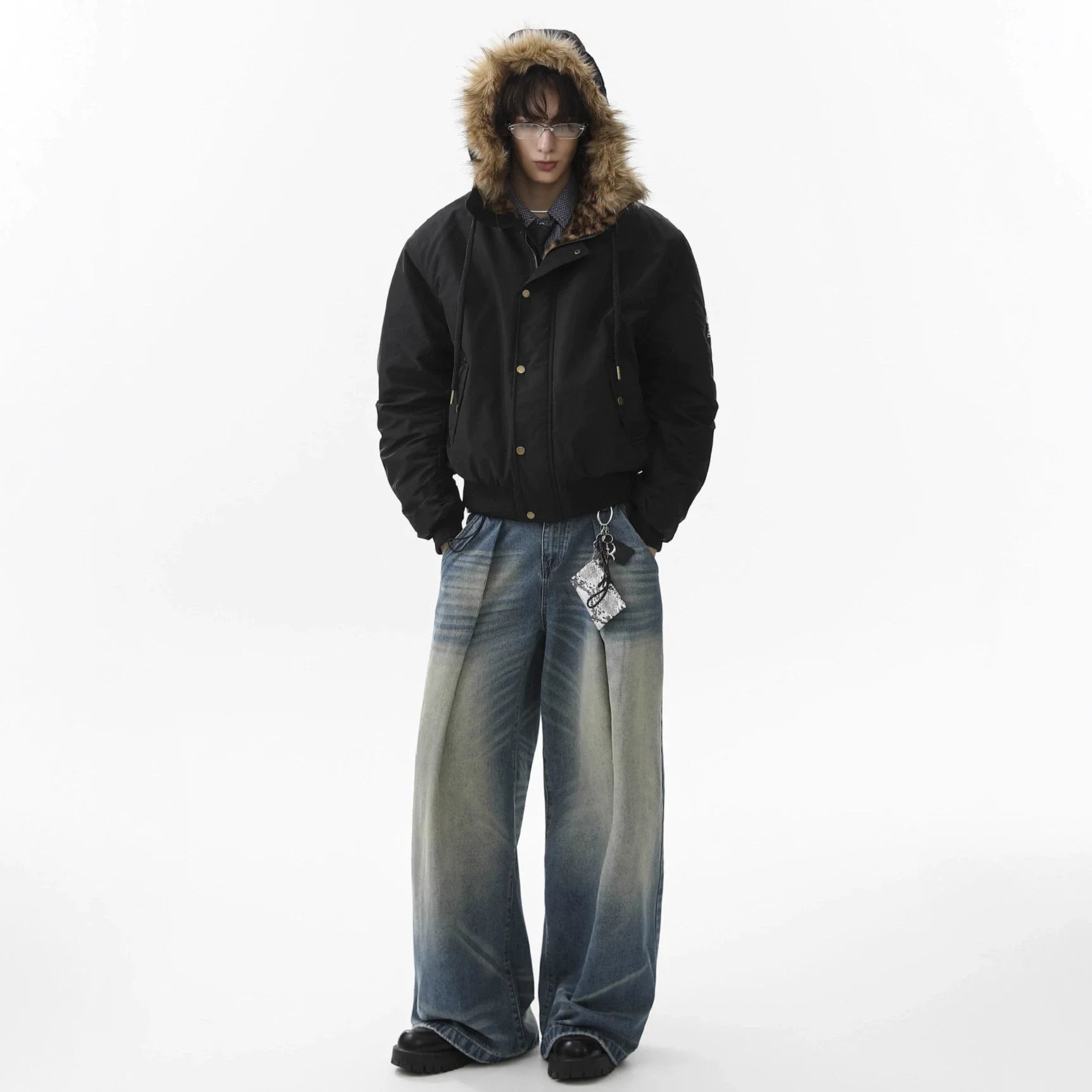 2025 Winter Vintage Thick Jackets Men‘s Fur Collar Warm Hooded Parkas Jacket Y2K Cotton Padded Coats Hip Hop Streetwear